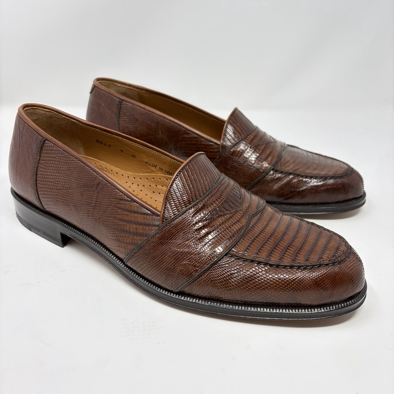 Magnanni Raul Cognac Lizard Penny Loafers Made In Spain Men’s US Size 9 M