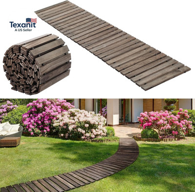 24Ft Wooden Garden Pathway with Non Slip Surface Roll Out Boardwalk Walkways Roa