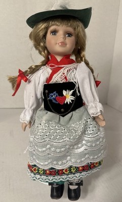 Vintage Porcelain German Bavarian Girl Handmade Doll 11'' Tall w/ Feathered Hat