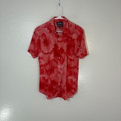 Bonobos Shirt Mens Medium Red Floral Button Up Slim Fit Short Sleeve Casual