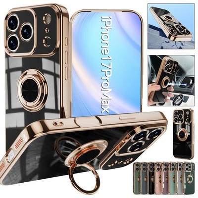 For iPhone 17 Pro Max 16 15 14 Plus 13 12 11 8 Plating Case Magnetic Ring Cover