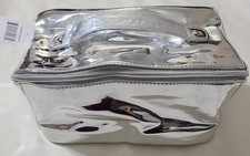 NWT Bloomingdale's Silver Metallic Makeup Cosmetic Bag Divided Pockets Organizer