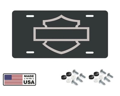  Harley Davidson Bar and Shield Gloss Black aluminum license plate, Silver Logo
