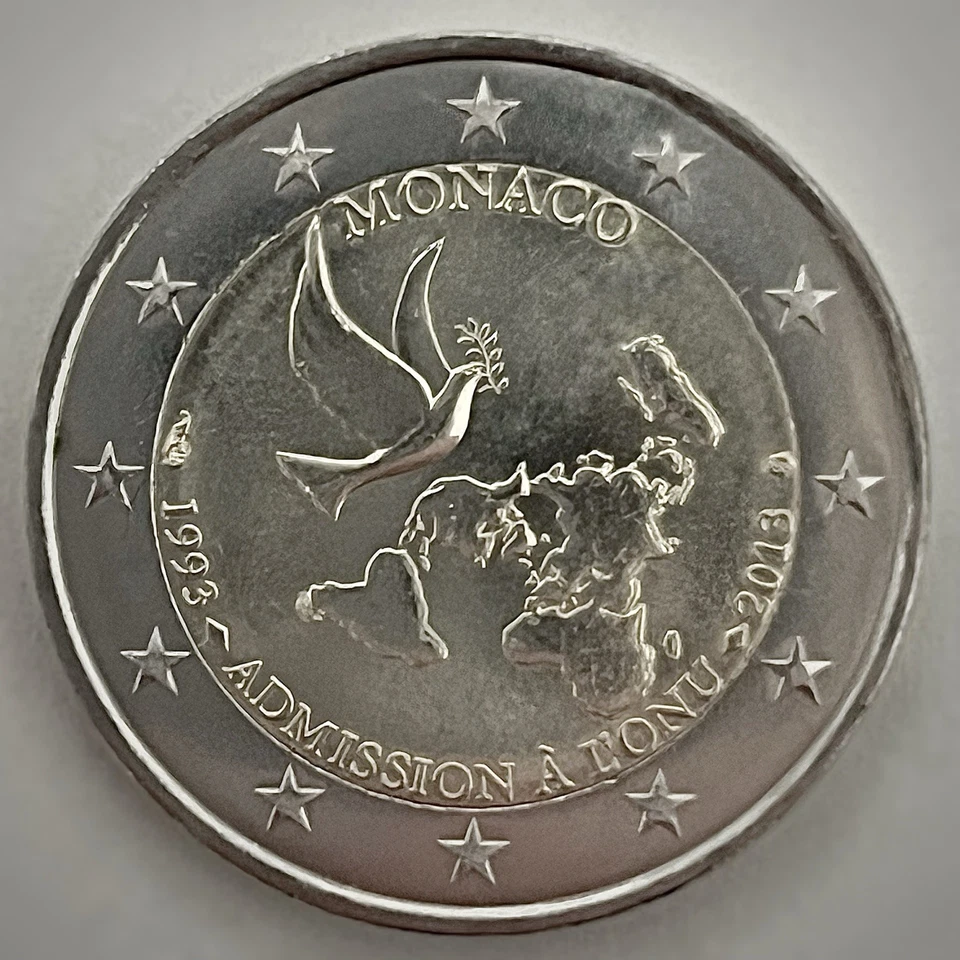 2 Euro Gedenkmünze Monaco 2013 20 Jahre Mitgliedschaft Vereinte Nationen UNO unz - Bild 1 von 1