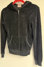 VINTAGE JUICY COUTURE HOODED ZIP UP SWEATSHIRT JACKET TOP BLACK SIZE M POCKETS