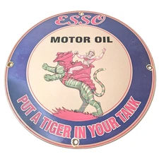 Vintage Esso Gasoline Sign - He-Man Action Figure Toys Porcelain Gas Sign