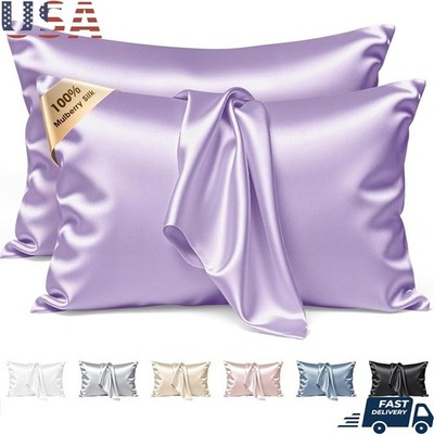 Silk Pillowcases 22 Momme Mulberry Silk Soft Hair Skin Care Hidden Zipper 2 Pack