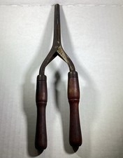Antique Stove Top Metal Hair Curling Iron Vintage Crimper w/ Wood Handles