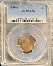 1910-S LINCO10LN WHEAT CENT ~ PCGS MS 63 RD ~ STUNNING KEY DATE