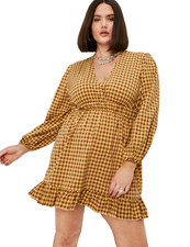 Nasty Gal Yellow Gingham Bell Sleeve Mini Dress Size 14