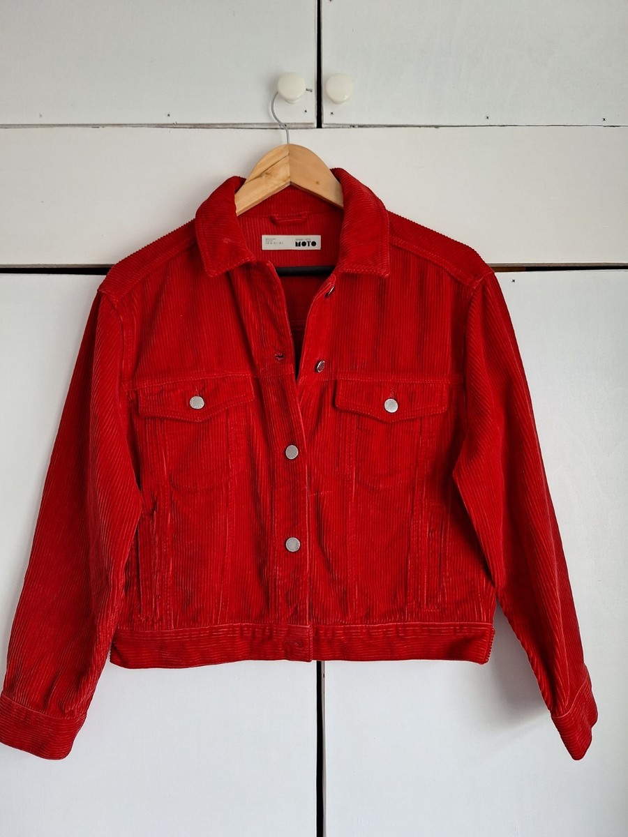 Topshop petite moto red corduroy jacket uk UK