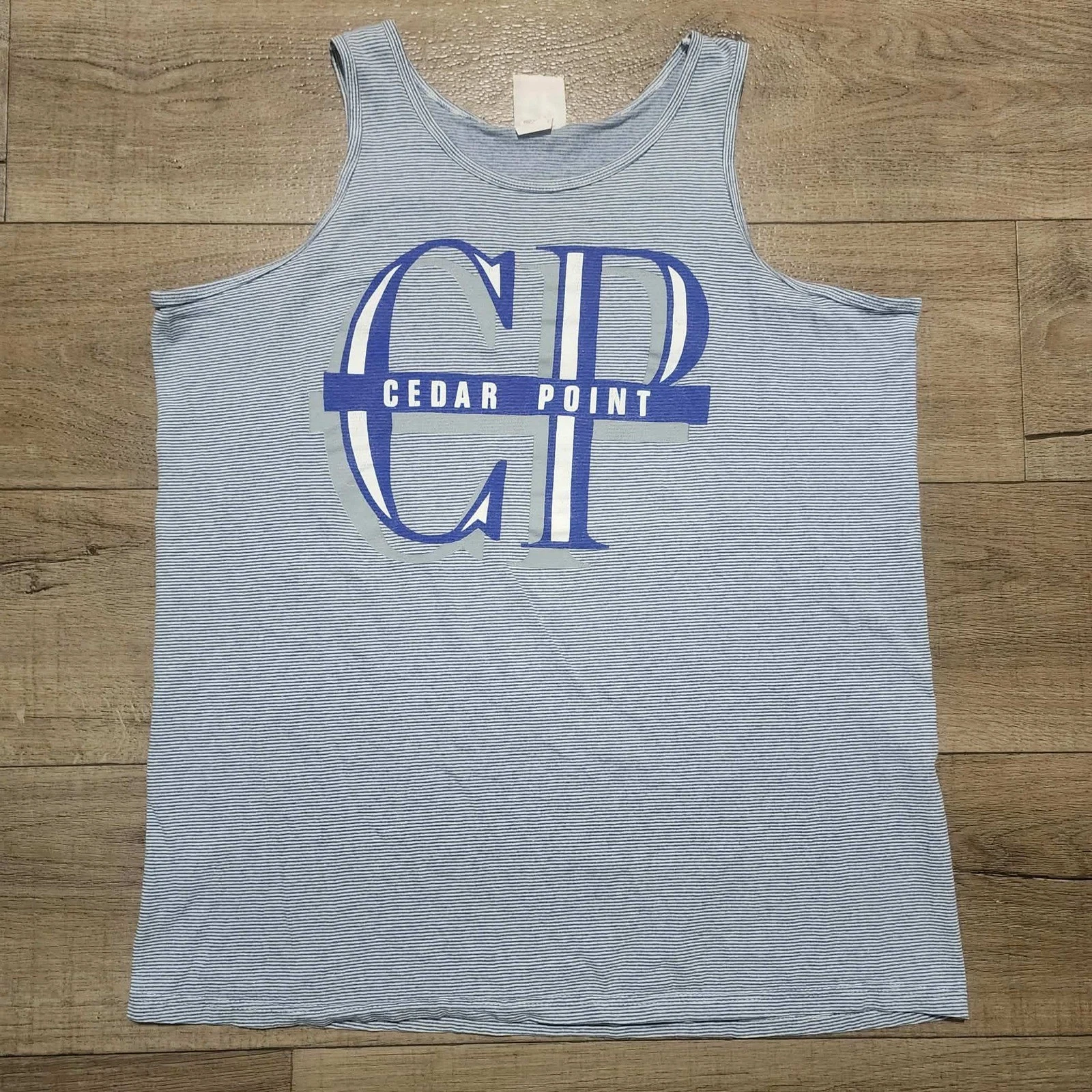 Vintage Cedar Point Collections Men Striped Tank Top Blue White Made in USA L/XL
