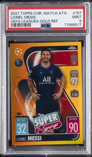 2021 TOPPS CHROME MATCH ATTAX UEFA LEAGUES #157 LIONEL MESSI 5/50 PSA 9