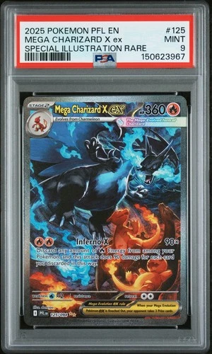 PSA 9 MINT 2025 POKEMON PFL EN-PHANTASMAL FLAMES #125 MEGA CHARIZARD X ex SIR