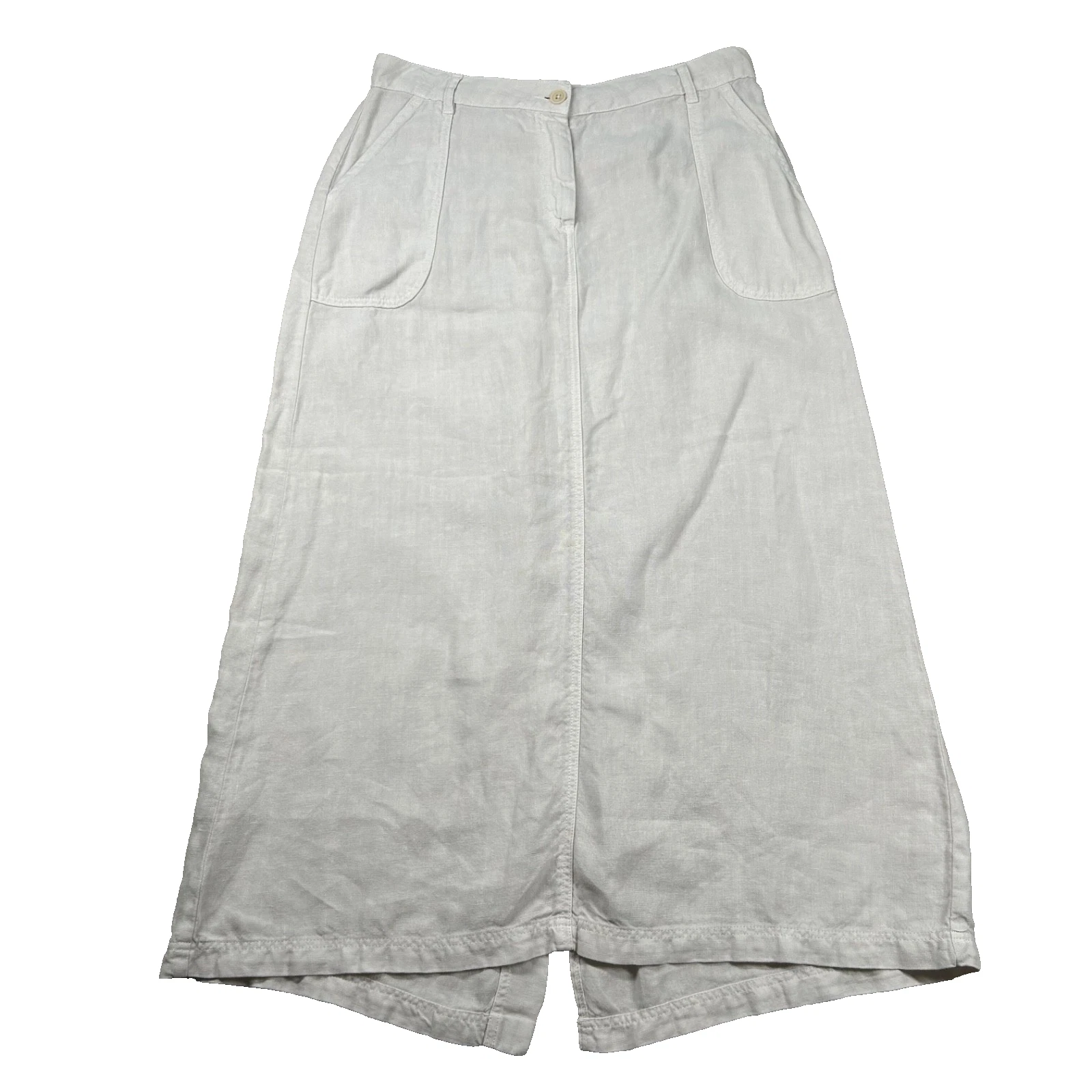 Poetry Skirt Womens 12 Linen A-Line Pockets Ivory Off-White Academia Beachy