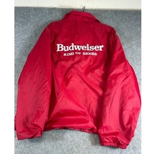 VTG 80s 90s Budweiser King of Beers Promo Jacket Mens Large Red Snap Windbreaker