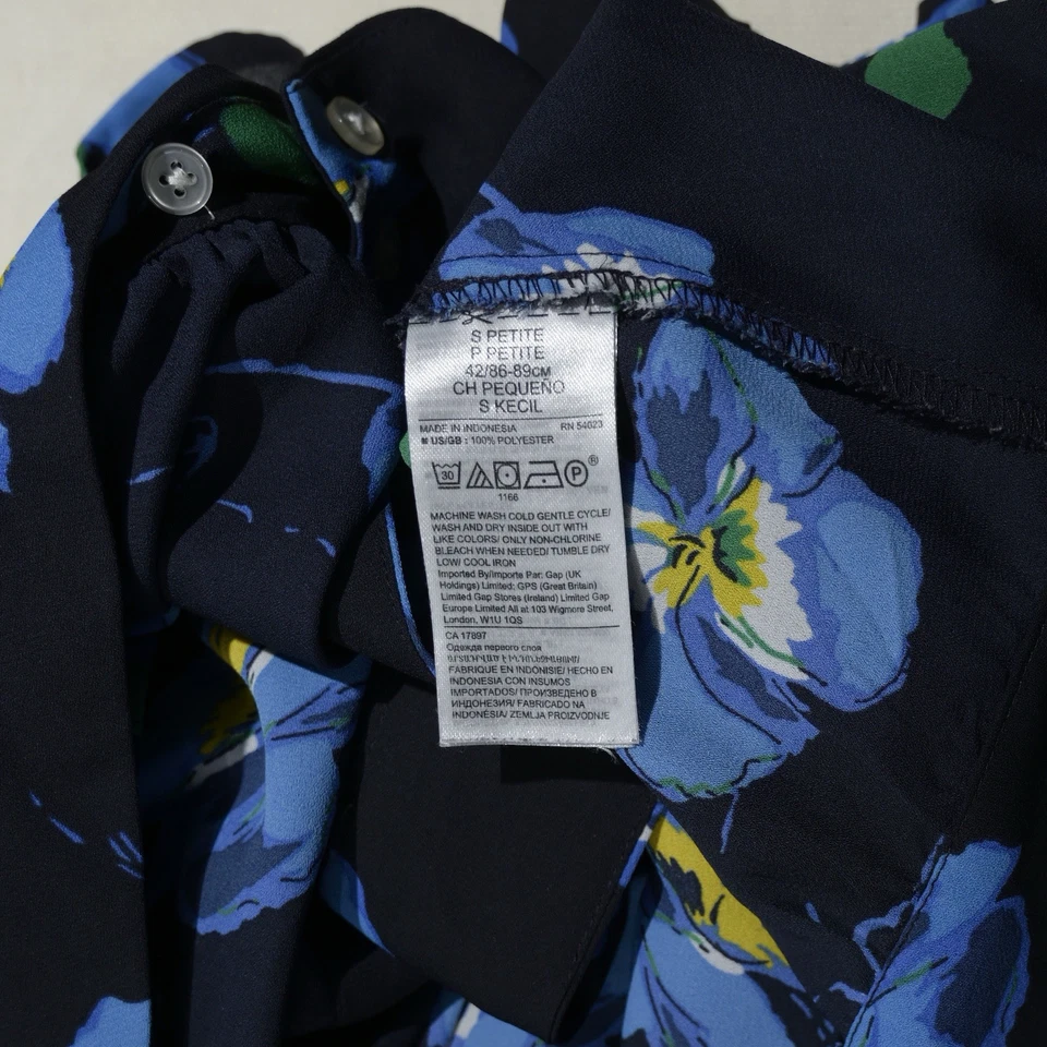 Banana Republic Women’s PS. Navy Floral Chiffon Button Front Side Tie Blouse - Image 4 of 4