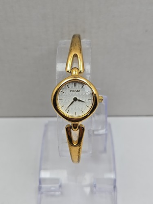 #ad Vintage Pulsar by Seiko Gold Tone Bangle Bracelet Watch New Battery Dainty $28.56