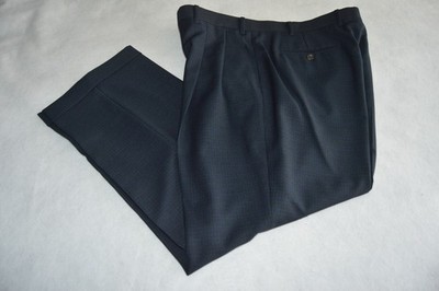 Mens Ralph Lauren Dress Pants Blue Check Pleated Poly Blend 36/29