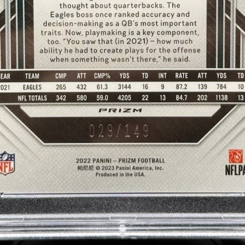 Jalen Hurts Red Wave /149 SP 2022 Panini Prizm #234 Eagles Super Bowl MVP PSA 10 view 4
