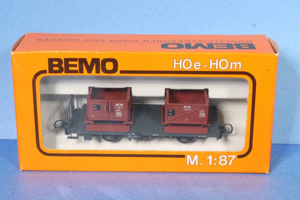 Bemo HOe - HOm 1:87 Scale / 9mm Narrow Gauge RhB Dual Container Car 2258 - Image 3 of 4