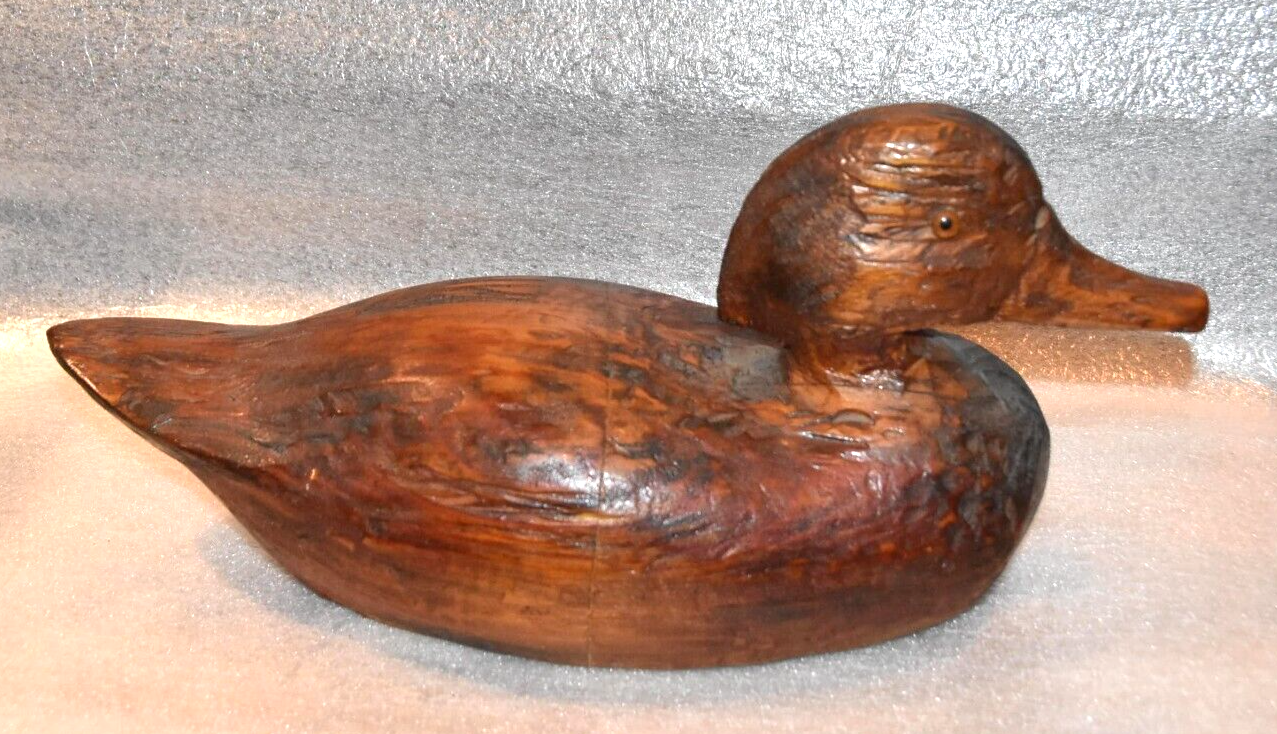 VINTAGE HAND CARVED WOOD DUCK DECOY UNPAINTED YELLOW GLASS EYES eBay