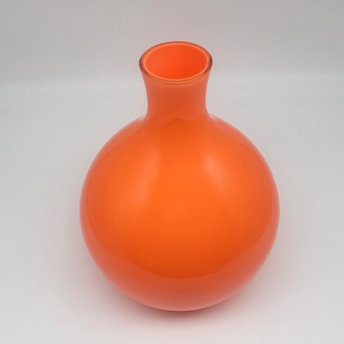 Set of 2 Crate and Barrel Encased Glass Vases Yellow 8.25" T and Orange 9.5" T - Picture 18 of 24