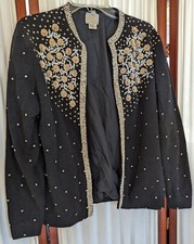 Women's 42 Royal Cruise Line Lambswool Angora Sequined Cardigan Sweater Floral