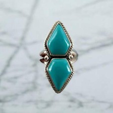 Tibetan Turquoise Solid 925 Sterling Silver Ring 6
