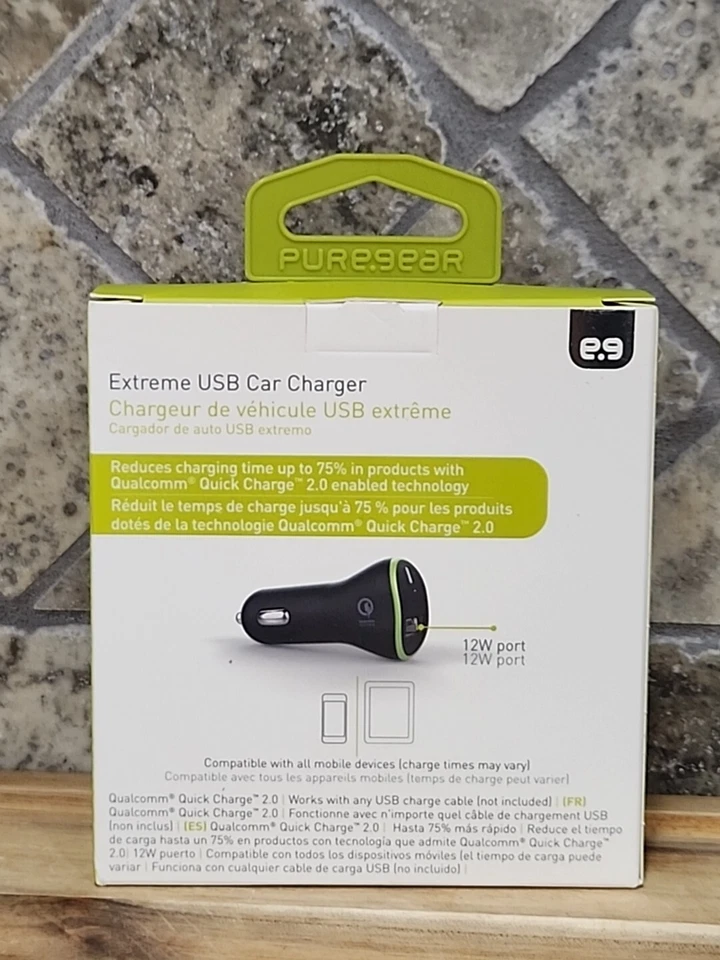 Cargador de coche PureGear Extreme USB 60712PG color negro paquete al por menor 75 % más rápido Foto 2 de 4