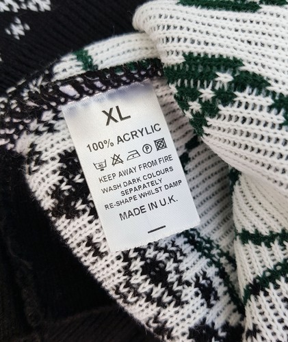 The Body Shop Xmas Jumper Black White Green Fair Isle Sweater XL X-Large Novelty - Picture 10 of 15