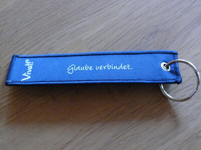 Schlüsselanhänger ''Glaube verbindet'', Vivat, neu, blau, ca. 12 cm lang, Textil