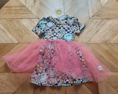 Smiley World Girls Smiley Face Floral Tutu Dress Size RRP $29