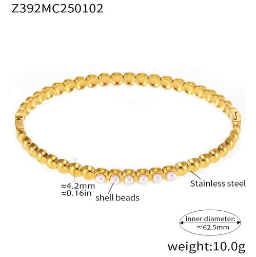 Woman 18K Gold Plated Beaded Bal CZ Pearl Bracelet Bangle Anti-tarnish - Picture 6 of 9