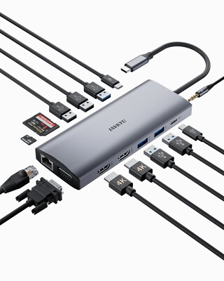 USB C Docking Station, 14 in Laptop Hub Monitor Triple display