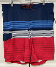 NWT George size L 36-38 navy blue red striped swim trunks mens