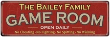 The Bailey Family Personalized Red Game Room Metal Sign 106180038385