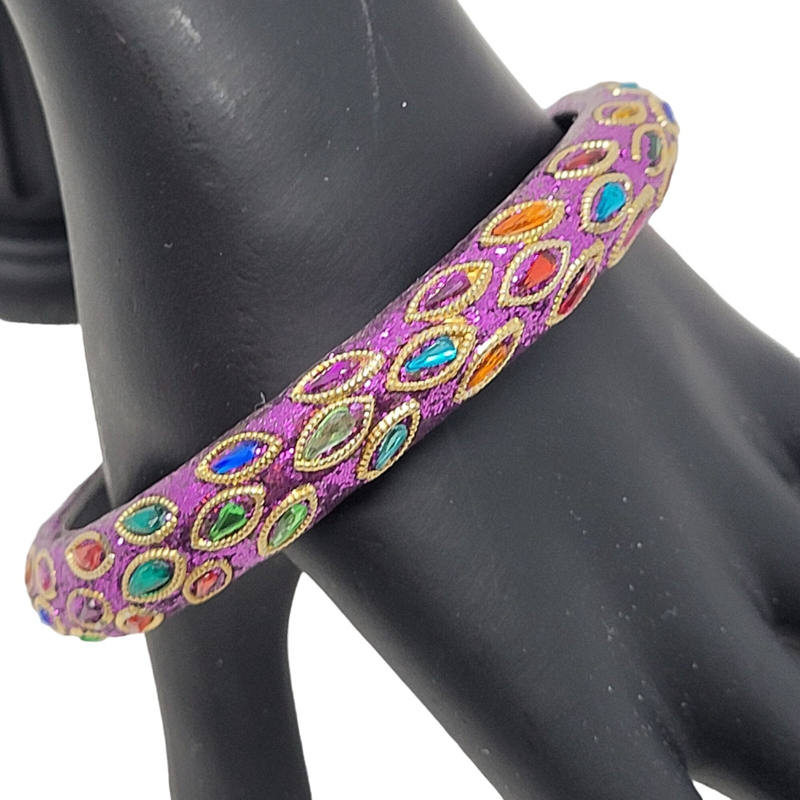 Purple Glitter Bangle Gold Accent Multicolor Peac… - image 2