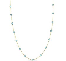 14K Yellow Gold Blue Topaz Gemstone Necklace 18 Inches