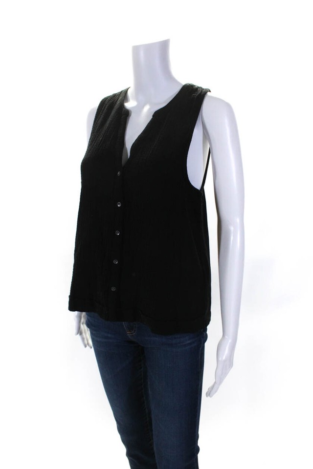 Splendid Womens Cotton Gauze Sleeveless Button Up Tank Shirt Black Size