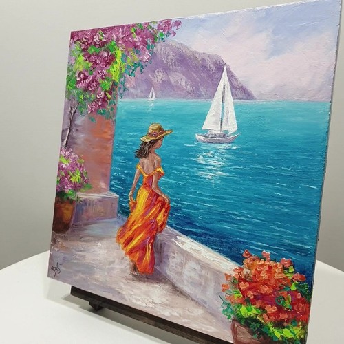 Ukraine Artist Calm Sea Daydream, Original Oil Painting Signed Wall Art Decor - Picture 11 of 24