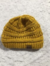 C.C Beanie Hat Womens One Size Fits All Yellow Knit Logo