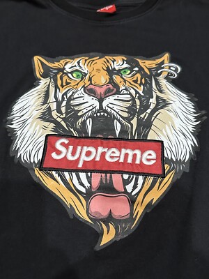 Rare Supreme Spain Tiger Head Print Block Logo T Shirt Men