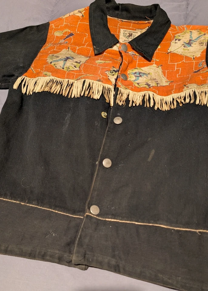 Rare Vintage Davy Crockett Boys Rope N Ride Coat Jacket, Leather Cowhide Tassels - Image 3 of 4