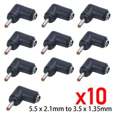10pcs DC Power Connector Right Angle 5.5mm x 2.1mm Female to 3.5mm x 1.35mm Male