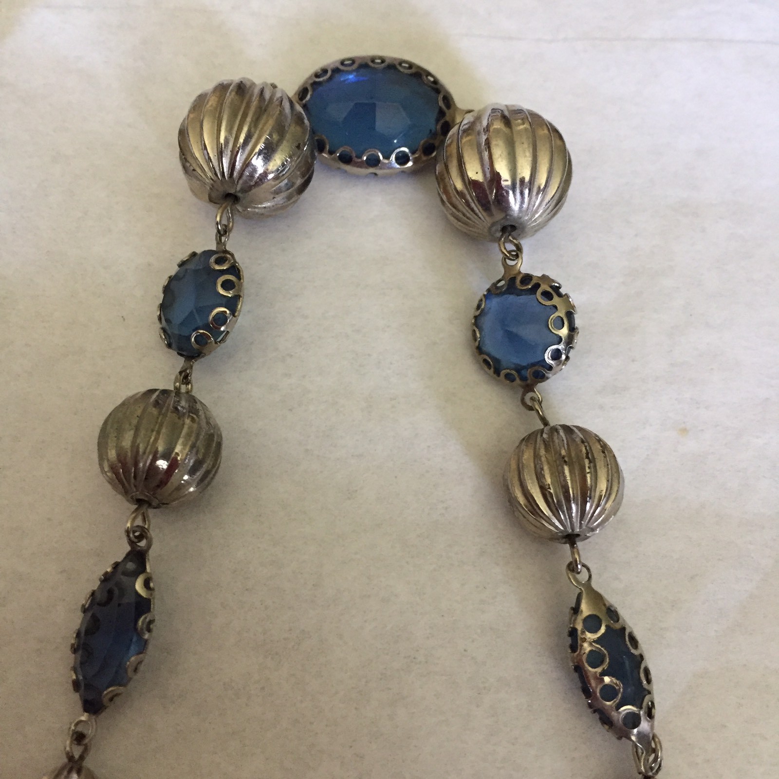 Vtg 60s Set Silvertone Filigree Beads & Blue Crys… - image 11