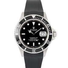 Rolex ROLEX MEN SUBMARINER 16610 STEEL DATE 40MM BLACK DIAL BLACK INSERT RUBBER STRAP