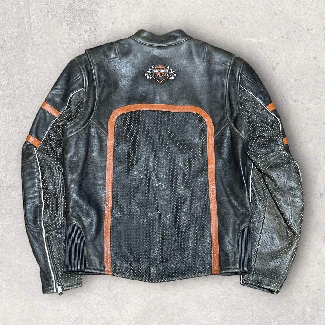 Harley-Davidson single rider jacket punching leather dark brown Japan Used