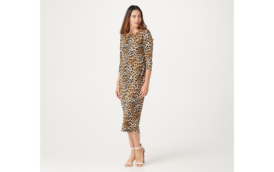 G.I.L.I. Petite 3/4 Sleeve Knit Midi Dress Natural Animal PXXS A368145 QVC  | eBay