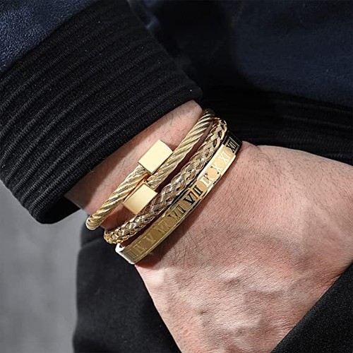 3Pcs Luxury Roman Royal Crown Men Banle Stainless Steel Pulseiras Open Bracelets - Picture 4 of 13